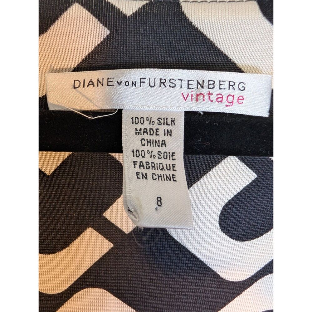 DVF Diane Von Furstenberg Reina Silk Shift Dress 8 Black Geometric Archival - Picture 4 of 6